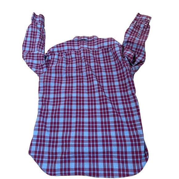 BONOBOS men's plaid casual button up 100% cotton Maroon and pale Blue slim fit L - Picture 3 of 7